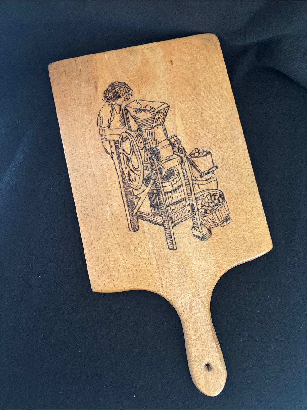 wooden cutting board pyrography design vintage
